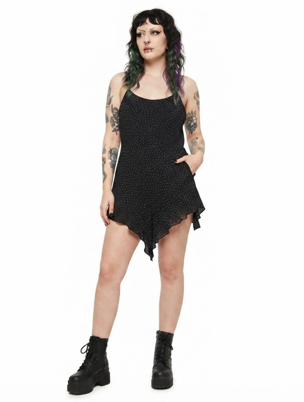 Black Polka Dot Spaghetti Strap Cami Wrap Jumpsuit